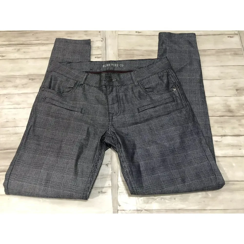 Blue Fire Co Pants Mens 27x30 Plaid Business Chino Gray Career Stretch N69